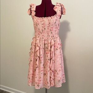 Pink Floral Smocked Tie-Strap Sundress